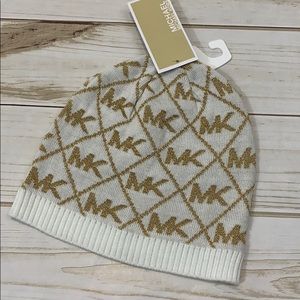 Michael Kors White and Gold Acrylic Beanie…